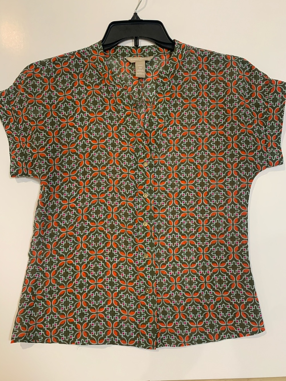 Banana Republic Green and Orange Geometric Print Button-Down Top